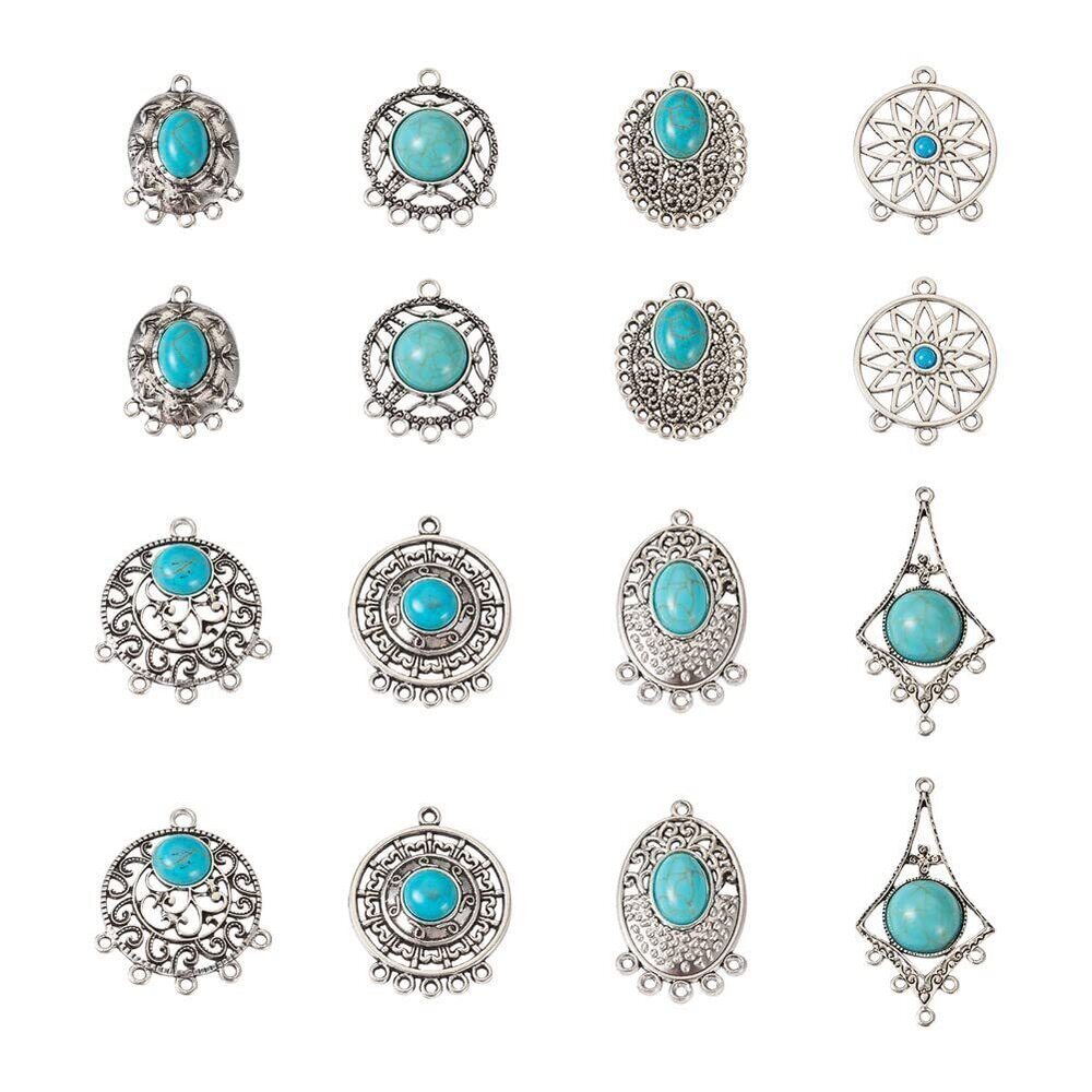6133 16pcs Turquoise Charms 8 Styles Tibetan Style Alloy Chandelier